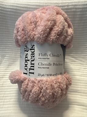 New LOOPS & THREADS Fluffy Chenille Yarn Pink Cherry Blossom Crochet Knit Baby